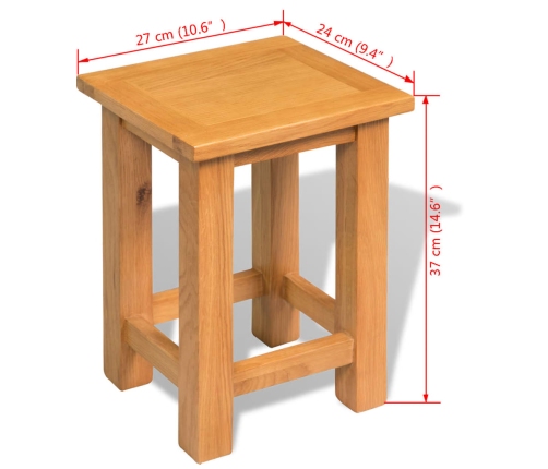 Mesa auxiliar de madera maciza de roble 27x24x37 cm