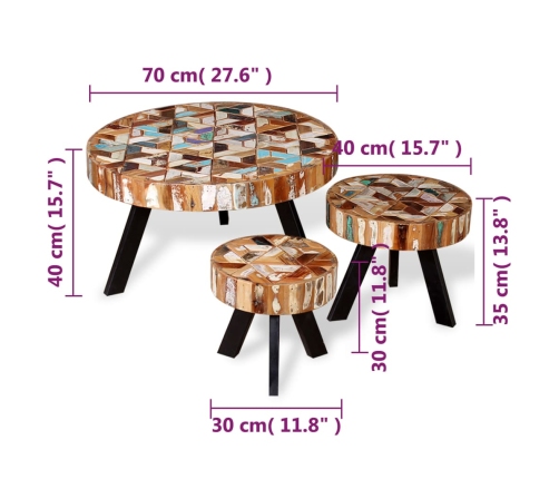vidaXL Juego de mesas de centro 3 unidades madera maciza reciclada