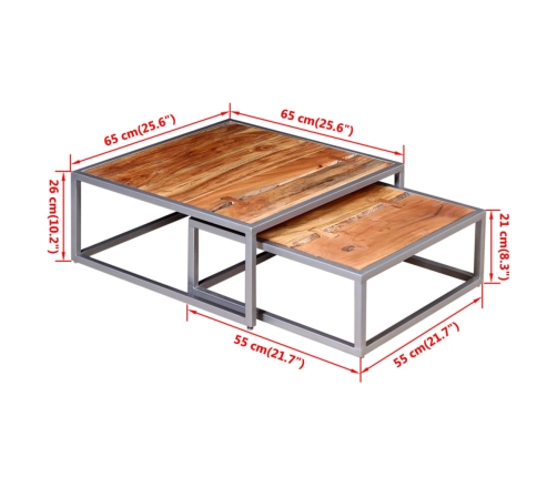 Juego de mesas de centro 2 unidades madera maciza de acacia