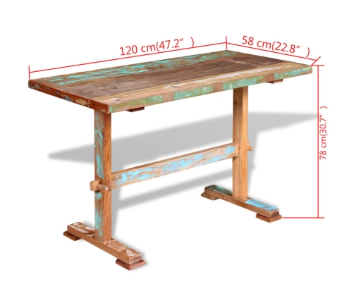 Mesa comedor con pedestal madera maciza reciclada 120x58x78 cm