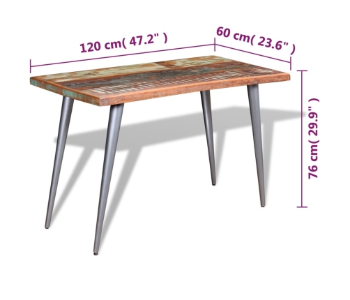 vidaXL Mesa de comedor de madera maciza reciclada 120x60x76 cm