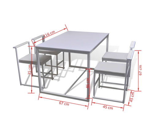 Conjunto de mesa de comedor y sillas 5 piezas blanco