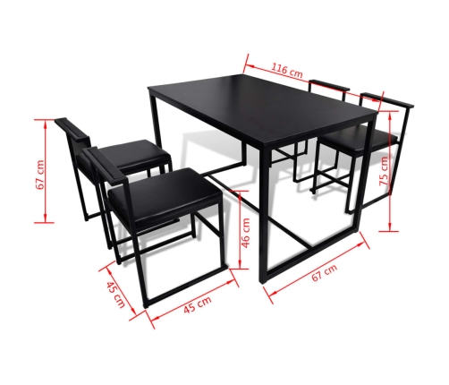 Conjunto de mesa de comedor y sillas 5 piezas negro