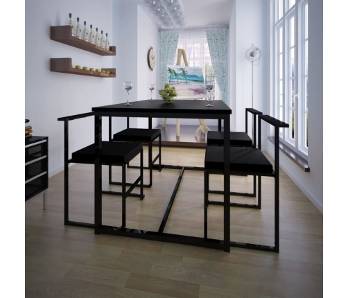 Conjunto de mesa de comedor y sillas 5 piezas negro