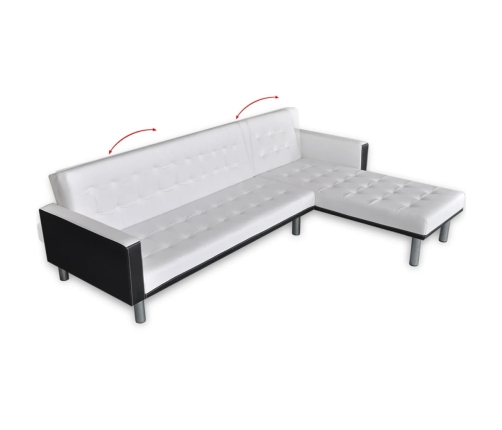 Sofá cama en forma de L cuero sintético blanco