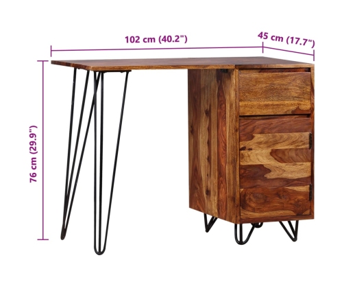 Escritorio con 1 cajón y 1 armario madera maciza de sheesham