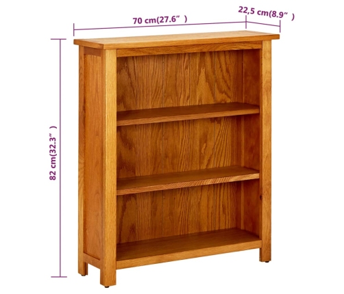 vidaX Estantería de 3 niveles de madera maciza de roble 70x22,5x82 cm