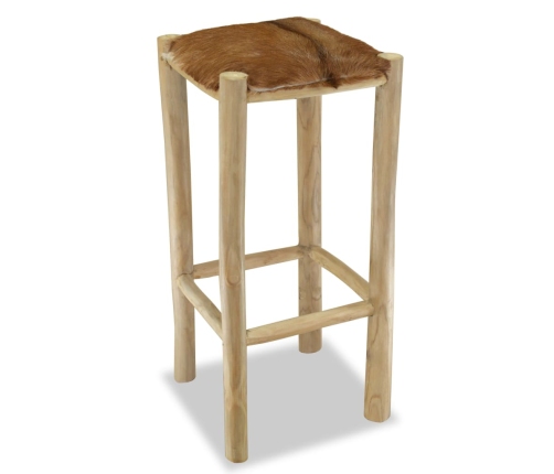 Taburete de cocina de cuero auténtico y madera de teca maciza