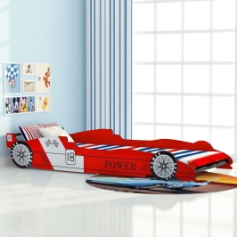 Cama con forma de coche de carreras para niños roja 90x200 cm