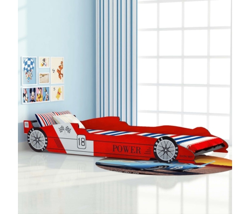 Cama con forma de coche de carreras para niños roja 90x200 cm