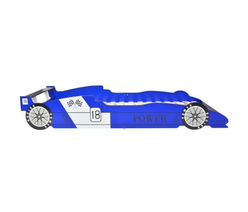 Cama con forma de coche de carreras para niños azul 90x200 cm