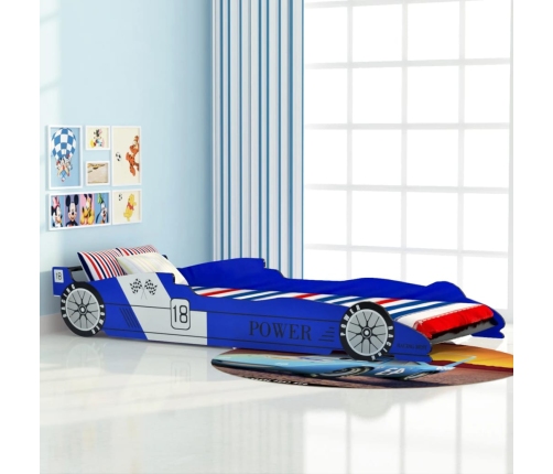 Cama con forma de coche de carreras para niños azul 90x200 cm