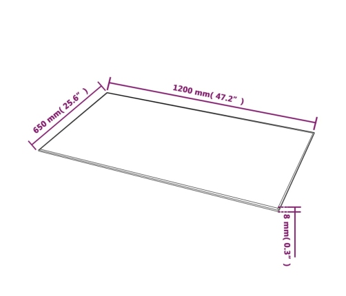 Tablero de mesa de cristal templado rectancular 1200x650 mm