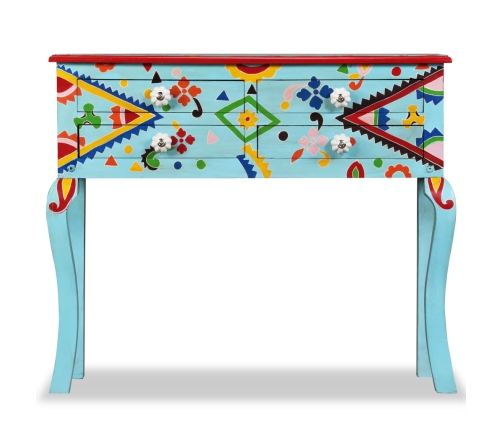 Mesa consola de madera maciza de mango azul pintada a mano