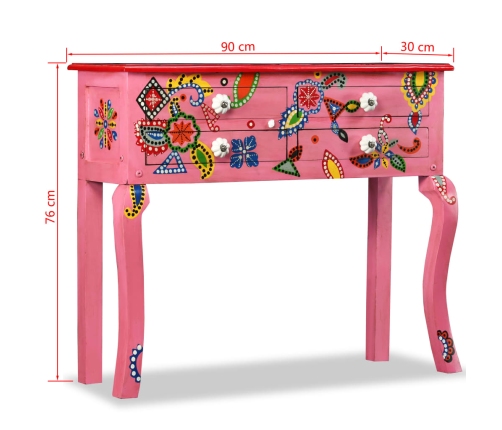 Mesa consola de madera maciza de mango rosa pintada a mano