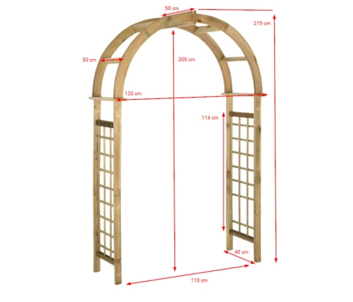 Arco de celosía de madera de pino verde impregnada