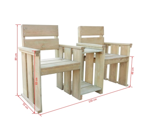 Banco de jardín 2 plazas madera de pino impregnada 150 cm