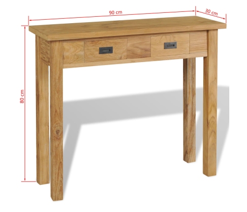 Mesa consola madera de teca maciza 90x30x80 cm