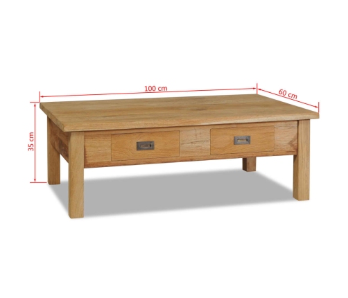 Mesa de centro madera de teca maciza 100x60x35 cm