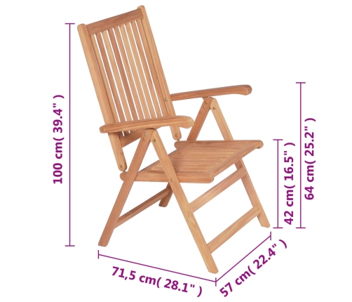 Sillas de jardín reclinables 2 unidades madera maciza de teca