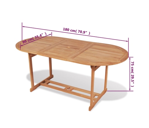 vidaXL Mesa de jardín de madera de teca maciza 180x90x75 cm