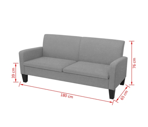 vidaXL Sofá de 3 plazas gris claro 180x65x76 cm