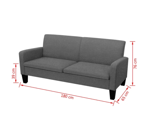 vidaXL Sofá de 3 plazas 180x65x76 cm gris oscuro