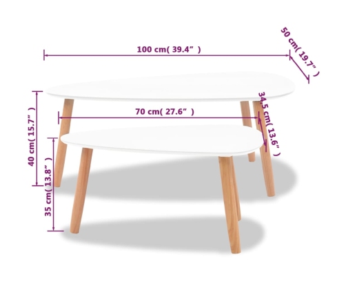 Set de mesas de centro 2 unidades madera maciza de pino blanco
