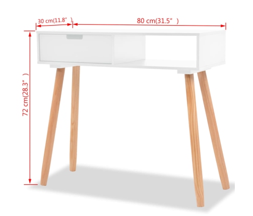 Mesa consola de madera maciza de pino blanca 80x30x72 cm