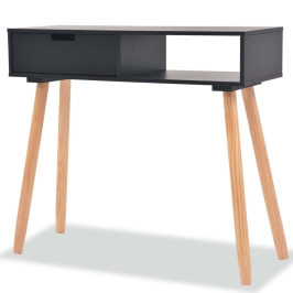 Mesa consola de madera maciza de pino 80x30x72 cm negra