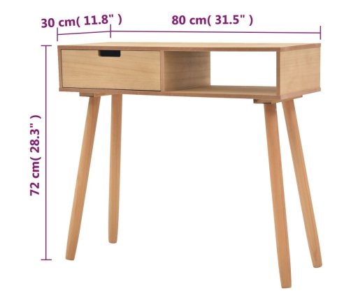 Mesa consola de madera maciza de pino 80x30x72 cm marrón