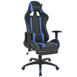 Silla de oficina racing reclinable con reposapiés azul