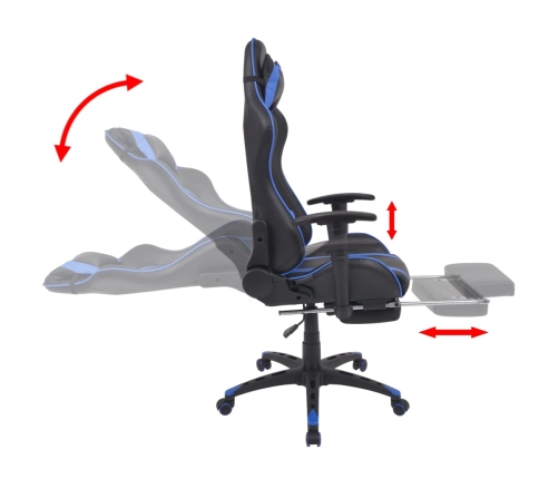 Silla de oficina racing reclinable con reposapiés azul