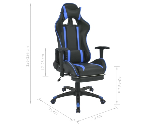 Silla de oficina racing reclinable con reposapiés azul