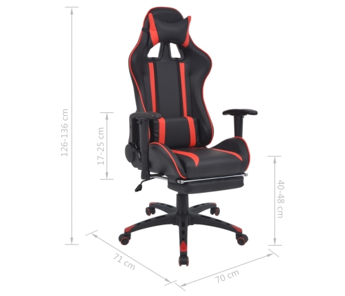 Silla de oficina racing reclinable con reposapiés rojo