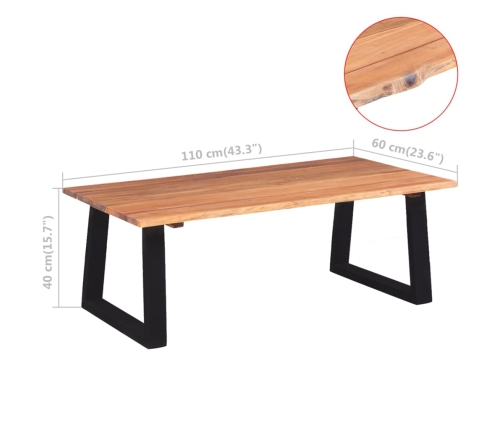 vidaXl Mesa de centro madera maciza de acacia 110x60x40 cm