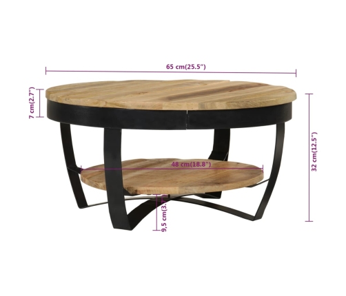 Mesa de centro de madera de mango rugosa 65x32 cm