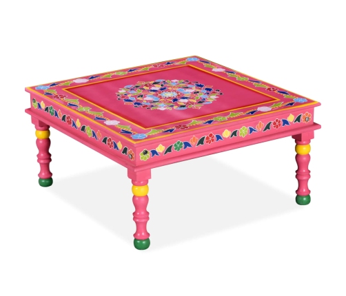 Mesa de centro de madera maciza de mango pintada a mano rosa