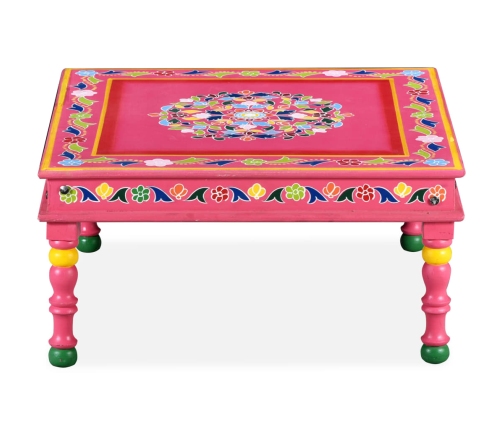 Mesa de centro de madera maciza de mango pintada a mano rosa