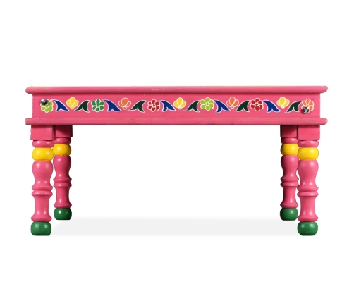 Mesa de centro de madera maciza de mango pintada a mano rosa