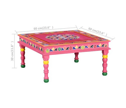 Mesa de centro de madera maciza de mango pintada a mano rosa