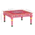 Mesa de centro de madera maciza de mango pintada a mano rosa