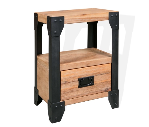 vidaXL Mesita de noche de madera maciza acacia y acero 40x30x54 cm