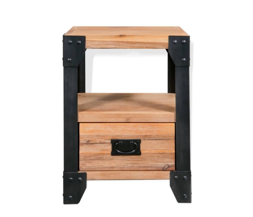 vidaXL Mesita de noche de madera maciza acacia y acero 40x30x54 cm