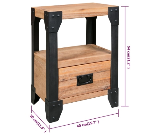 vidaXL Mesita de noche de madera maciza acacia y acero 40x30x54 cm