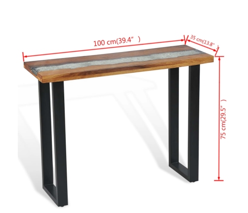 vidaXL Mesa consola de teca 100x35x75 cm