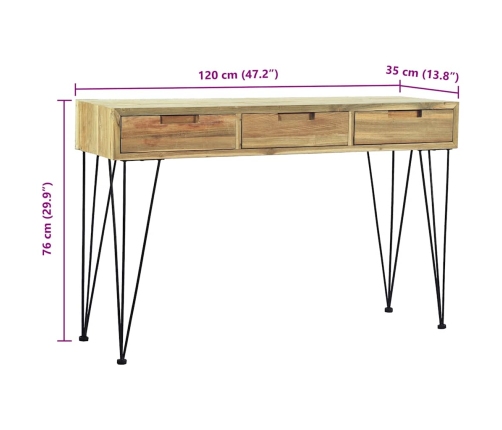 Mesa consola de teca maciza 120x35x76 cm