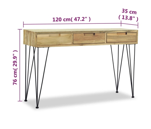 Mesa consola de teca maciza 120x35x76 cm