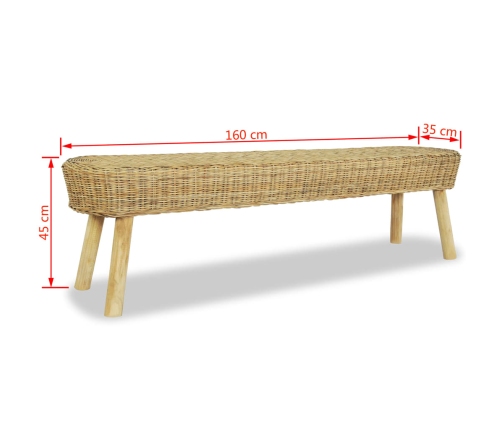 Banco de recibidor de ratán natural 160x35x45 cm