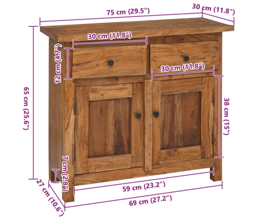 Aparador de madera maciza de caoba 75x30x65 cm